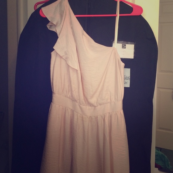 Short blush one shoulder dress