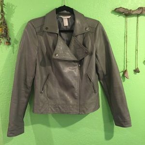 Grey Faux Leather Moto Jacket