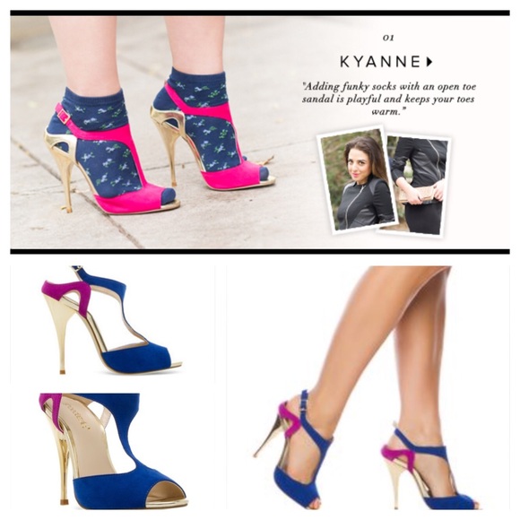 NIB blue gold heels size 7