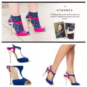 NIB blue gold heels size 7