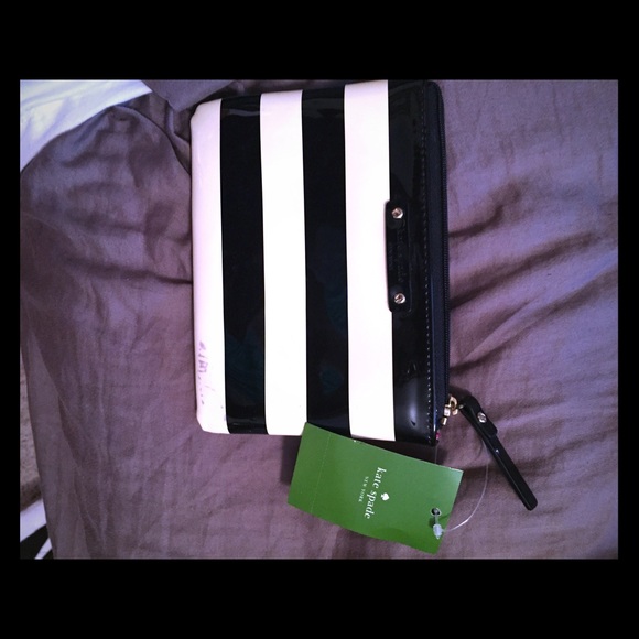 Black and white stripped Kate spade mini pouch