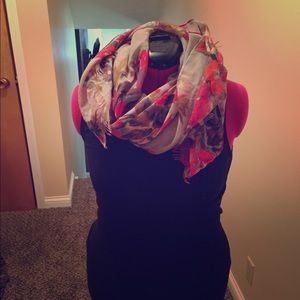 Gray scarf with red floral design