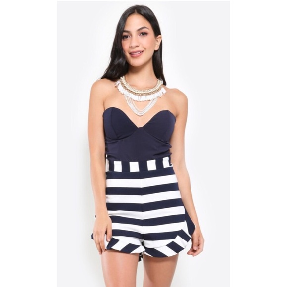 Blue and white striped romper