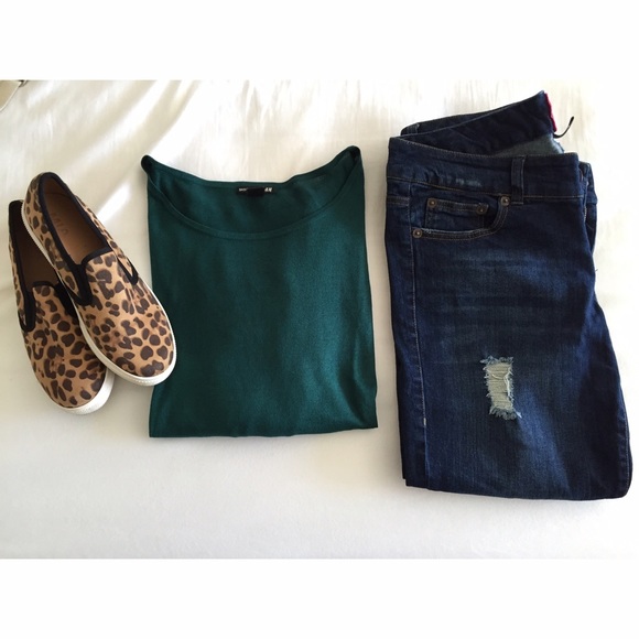 H&M Basics - Dark Emerald Green Long Sleeve Top