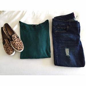 H&M Basics - Dark Emerald Green Long Sleeve Top