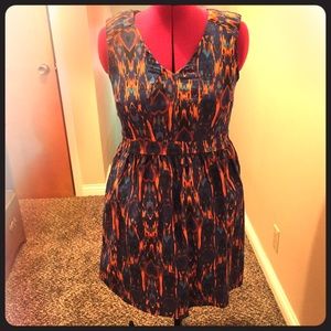 Orange and blue graphic print dress