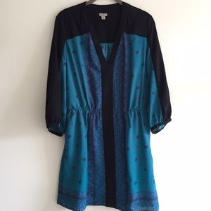 Turquoise and black patterned dress