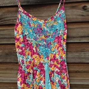 Bright Floral Embroidered Drawstring Sundress