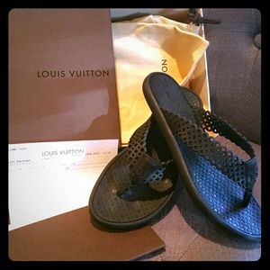 Authentic Louis Vuitton black TattooThong flipflop