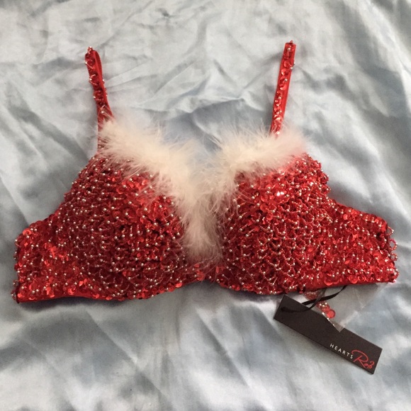 Red beaded feather bra, BRAND NEW! 🎅🏼❤️
