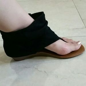 Black wedge sandals