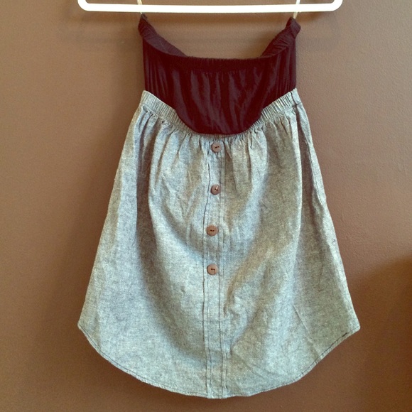 A casual black and grey denim tube top dress