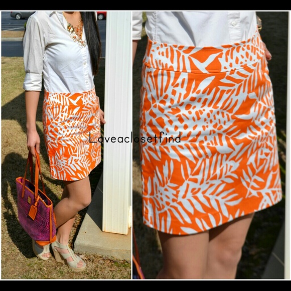 NWT Skirtin Around Palm Frond Print Orange Skirt