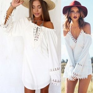 Convertible White Lace Peasant Summer Dress