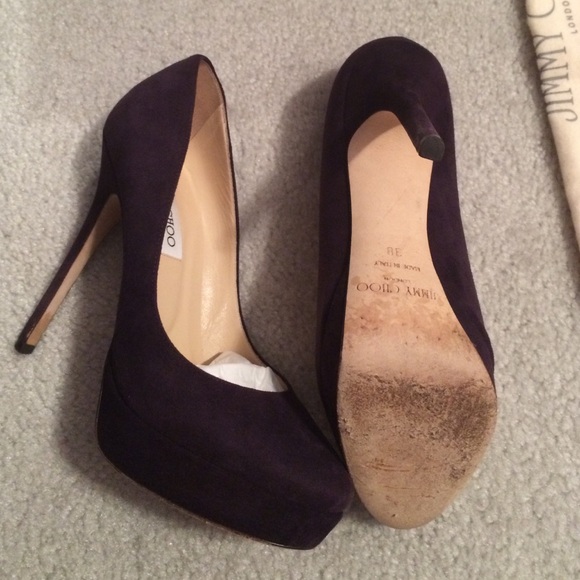 Jimmy Choo cosmic suede platform pump 8 dark plum - Picture 2 of 4