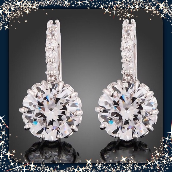 Boutique Jewelry - Brand New CZ White Gold Plated Dangle Earrings
