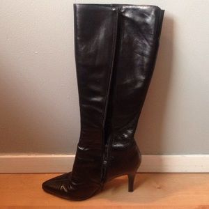 Pair of nine west black leather boots