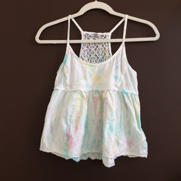 White with pastel tie dye colored razor back tank