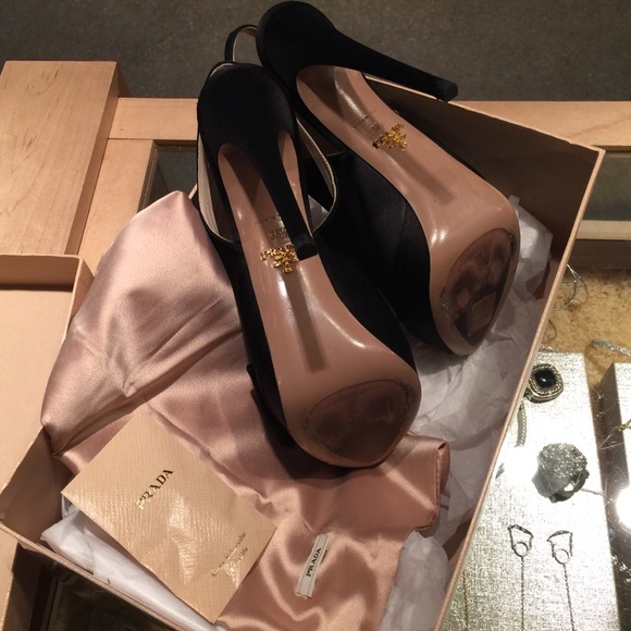 Prada Black Satin Slingback Platforms - Picture 3 of 8