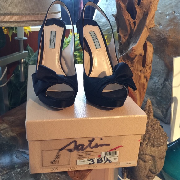 Prada Black Satin Slingback Platforms - Picture 4 of 8