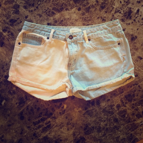 Half light pink half denim shorts