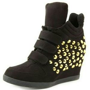Black Gold studded Sneaker Wedges
