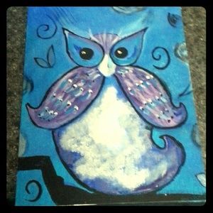 Framed print of handpainted contemporary owl