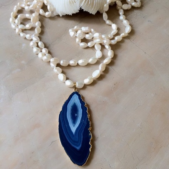 Fresh water Pearls and a slice of Agate.