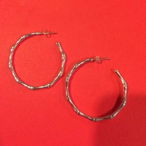 Thin Silver Bamboo Hoop Earrings