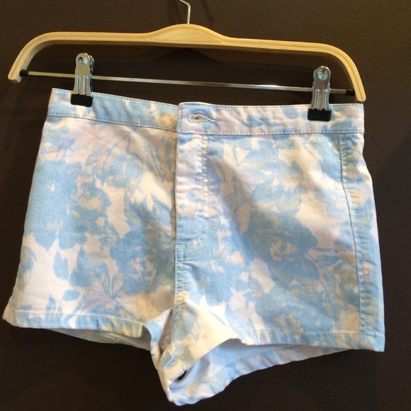 Baby pink and blue high waisted floral shorts
