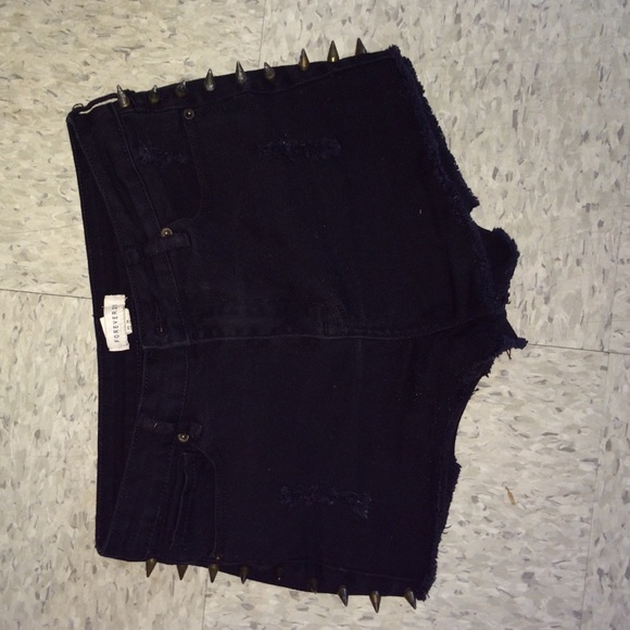 High waisted black denim shorts