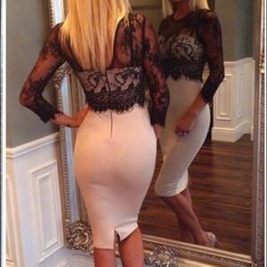 Black and white lace body-con dress