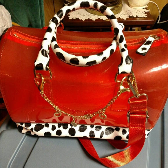 Dalmatian/cow red jelly handbag