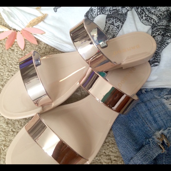 Metallic Chunky Strap Slip on Sandals