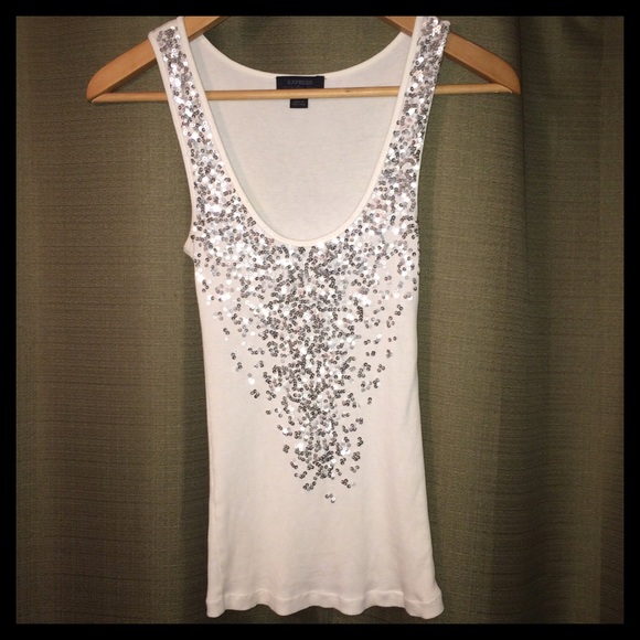 White Tank W/ Silver Sequins - Picture 2 of 5