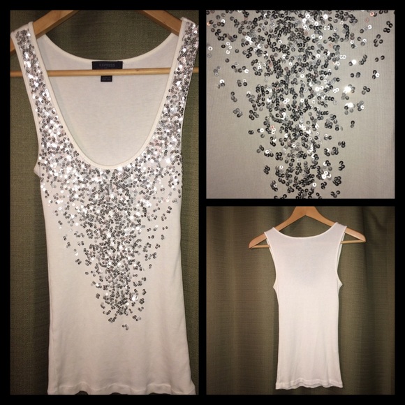 White Tank W/ Silver Sequins - Picture 5 of 5