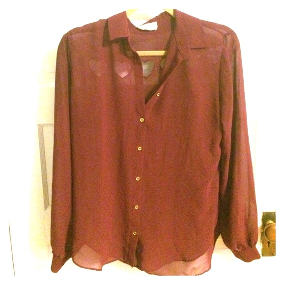 Maroon blouse with hearts along back Gold buttons