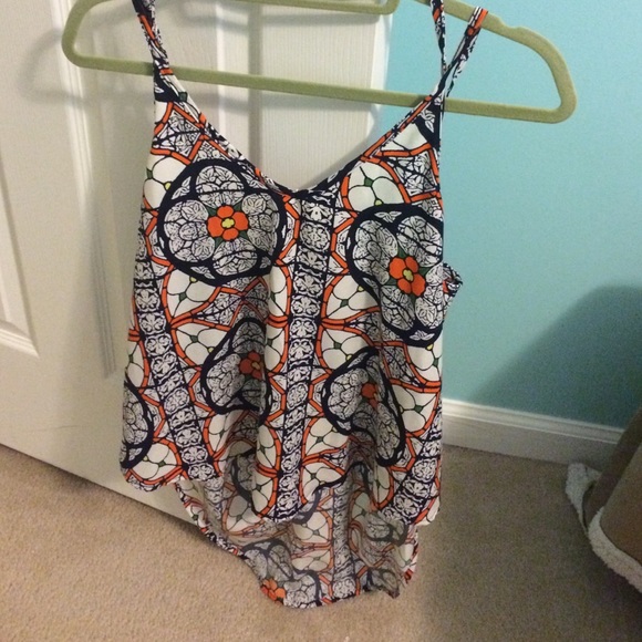 Orange and Navy Floral Tank