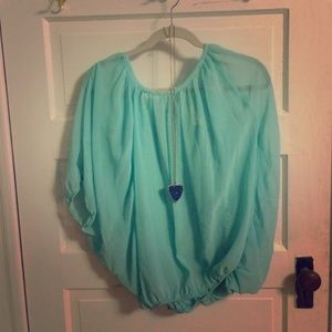 Teal chiffon shirt with open back!
