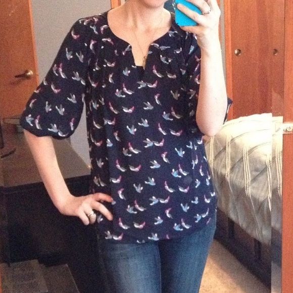 Navy Bird Print 3/4 Sleeve Top - Picture 4 of 4
