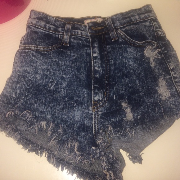 Never worn dark denim high waisted shorts