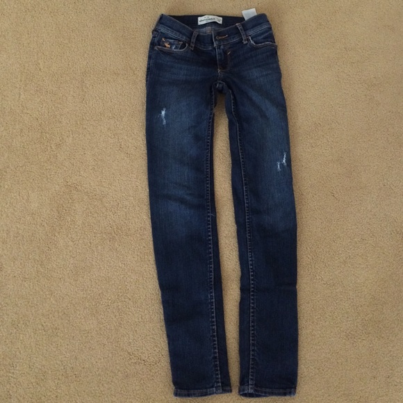 Abercrombie darkwash distressed zippered jeans