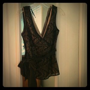 Black V neck peplum lace top