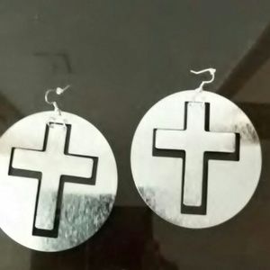 Big silver cross earrings