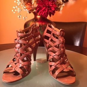 Brown open toe gladiator heels