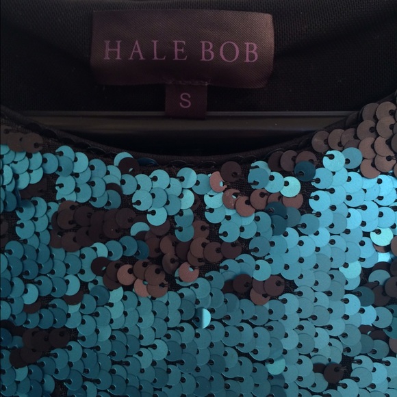 Hale Bob black and blue sequin LS cocktail dress