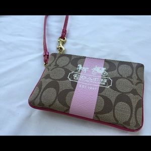 Coach Wristlet - Brown and Pink Coach Signature