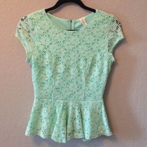 Mint green lace peplum top