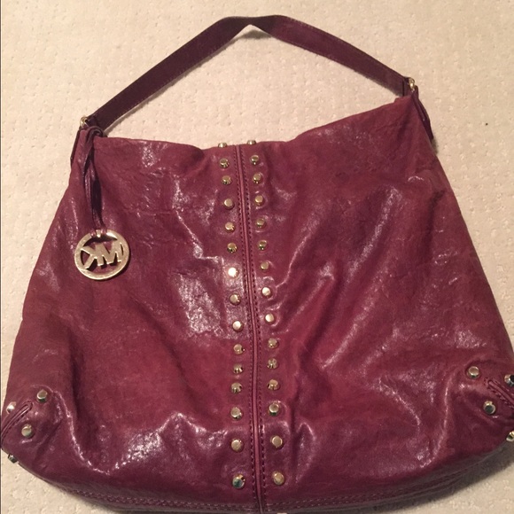 Michael Kors burgundy and gold stud bag