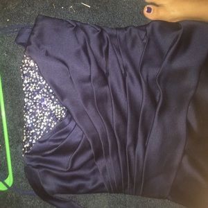 Long blue dress good for a prom or bridesmaid